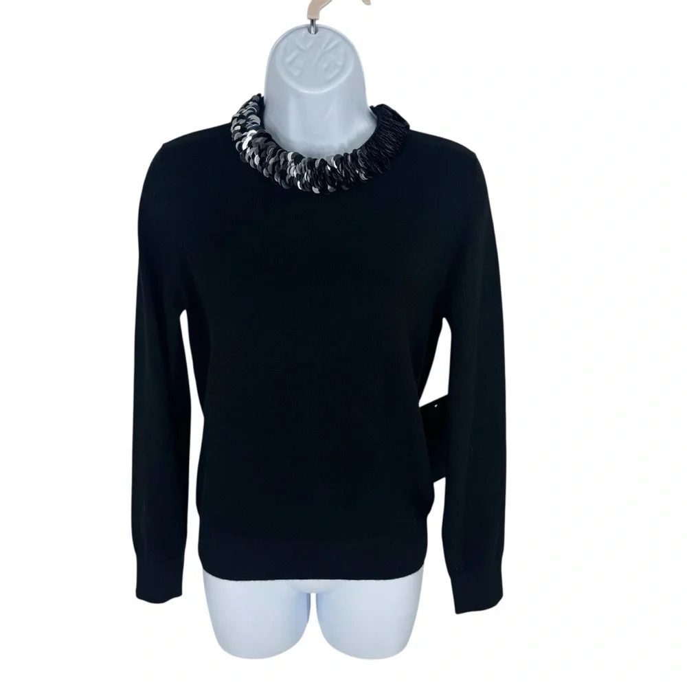 NWT Tuckernuck Black Sequin Trim Lina Sweater Crewneck Knit Top Size S - Picture 4 of 8